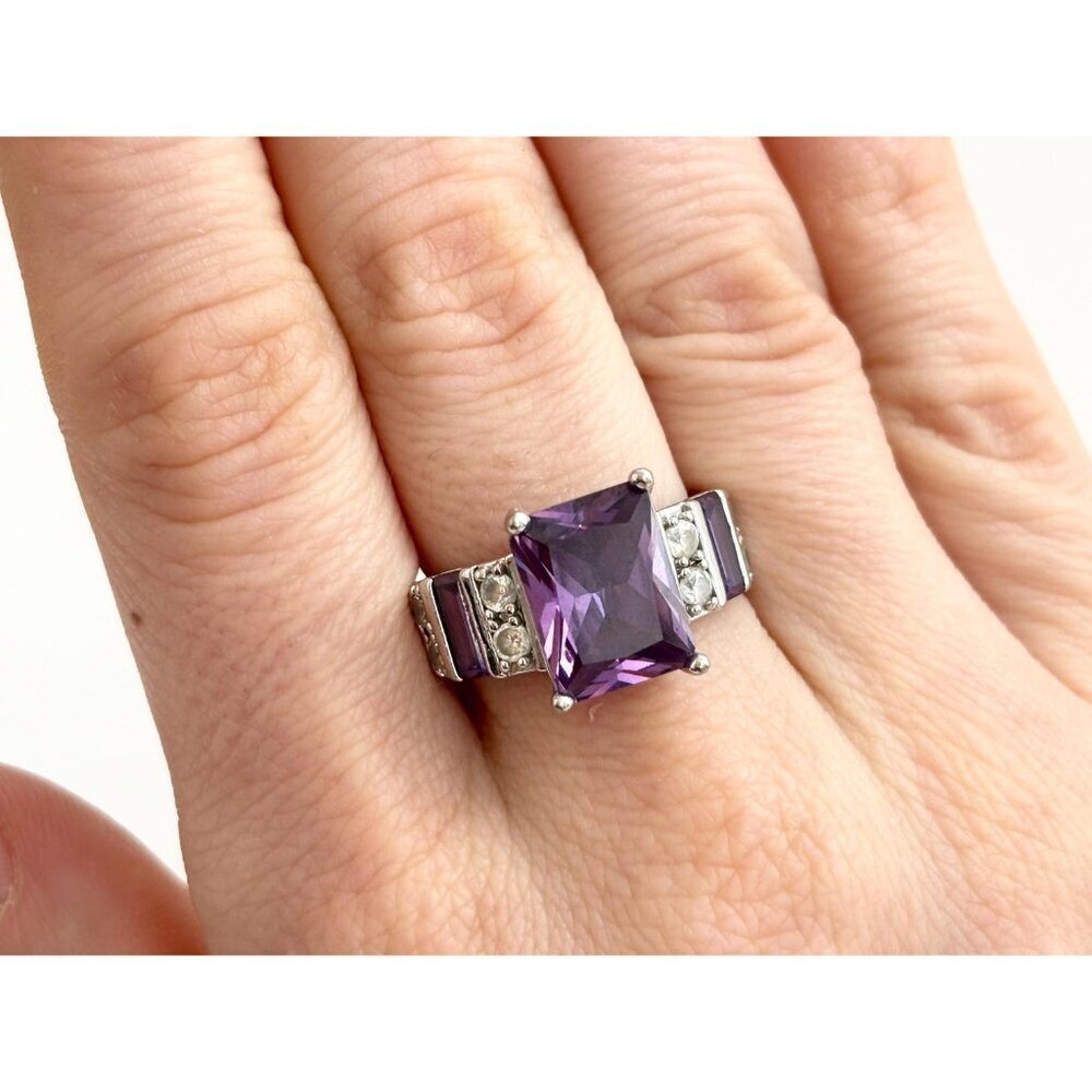 Geometric Amethyst Gemstone Rectangular Cut Sterl… - image 7